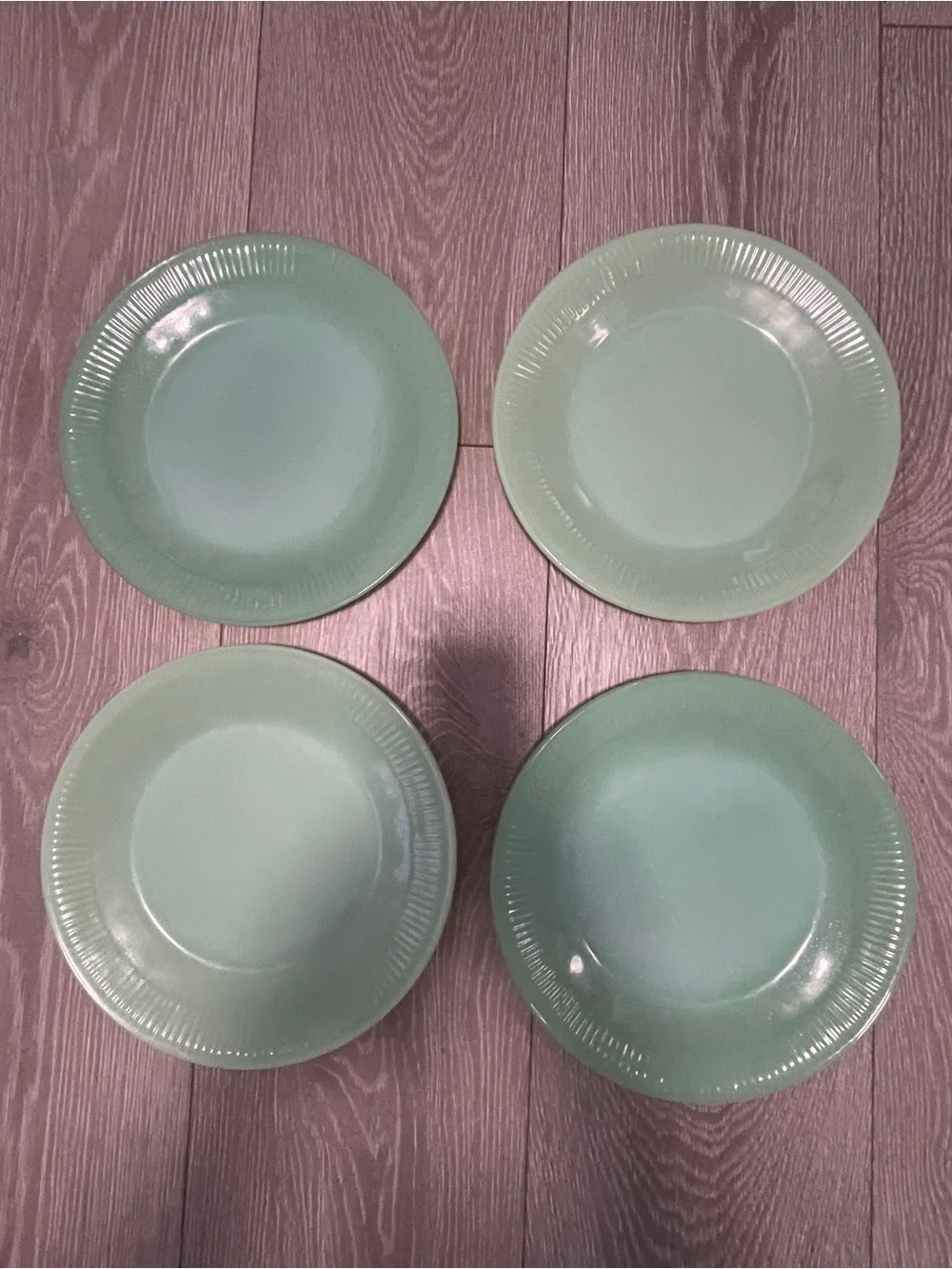 Anchor Hocking Fire King Jadeite Jane Ray Dinner Plates - Set of 4